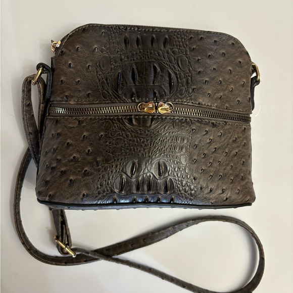 Handbags - Brown Faux Croc and Ostrich Embossed Shoulder/Crossbody Bag with Gold Zip NWOT